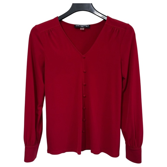 Karl Lagerfeld Blouse Size Womens Med Button Front Stretch Business Casual Work - Picture 5 of 5